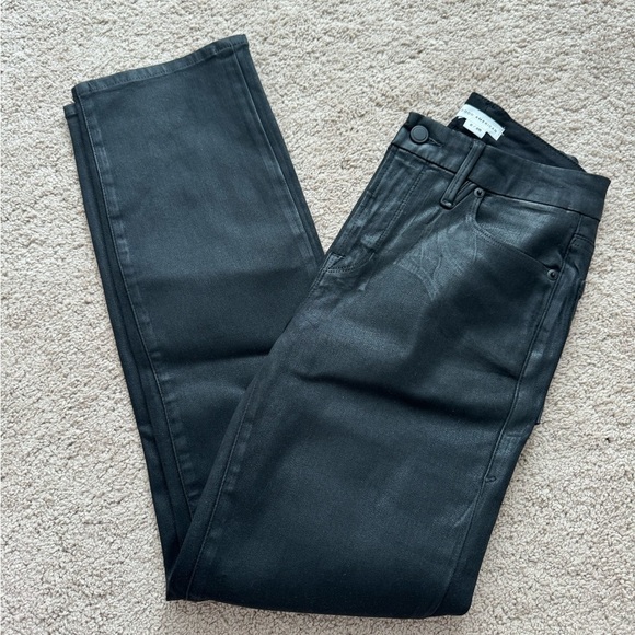 Good American- Black Coated Denim Classic Straight Leg Jeans - Picture 9 of 10